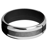 7mm wide Beveled 10k White Gold Ring with Polish Finish / One 3mm Centered Black Titanium Inlay with Hammer Finish / Black Cerakote Sleeve