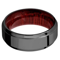 8mm wide Stepped Bevel Black Titanium Ring with Polish Finish / Blood Wood Sleeve