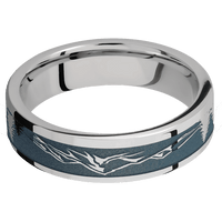 6mm wide Flat Titanium Ring with Polish Finish / Mountain 2 Design and Northern Lights Cerakote Accents