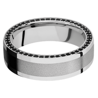 7mm wide Flat Platinum Ring with Polish Finish / Side Eternity Round .01 carat Black Diamond Bead Channel-Set Gemstones / One 4mm Centered Platinum Inlay with Sand Blast Finish