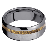 8mm wide Beveled Tantalum Ring with Stone Finish / One 2mm Off Center 24k Raw Gold Nugget Inlay