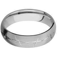 6mm wide Domed Titanium Ring with Satin Finish / Barb Wire Design