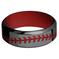 8mm wide High Bevel Black Zirconium Ring with Polish Finish / Baseball Design and USMC Red Cerakote Accents / USMC Red Cerakote Sleeve / None Interior Pattern