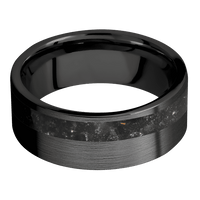 8mm wide Flat Black Titanium Ring with Satin Finish / One 3mm Off Center Black Onyx Inlay