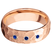 7mm wide Domed 14k Rose Gold Ring with Rock Finish / 3 Round .03 carat Sapphire Bezel-Set Gemstones