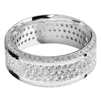 9mm wide High Bevel 14k White Gold Ring with Polish Finish / Bevel Eternity Round .01 carat Lab Grown Diamond Bead-Set Gemstones / 3 Row Eternity Round .015 carat Lab Grown Diamond Bead Channel-Set Gemstones