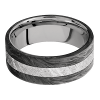 8mm wide Flat Forged Carbon Fiber Ring / One 3mm Centered Meteorite Inlay / Titanium Sleeve