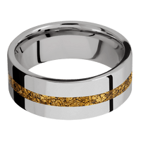 8mm wide Flat Titanium Ring with Polish Finish / One 2mm Centered 24k Raw Gold Nugget Inlay