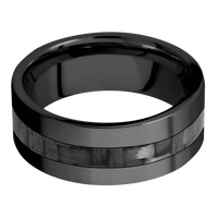 8mm wide Flat Black Titanium Ring with Machine Finish / One 3mm Centered Black Carbon Fiber Inlay