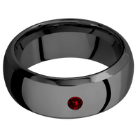 9mm wide Domed Bevel Black Titanium Ring with Polish Finish / 1 Round .1 carat Dark Ruby Flush-Set Gemstones