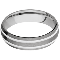 6mm wide Domed Titanium Ring with Sand Blast Finish / Two 1mm Centered Snow White Cerakote Inlay