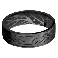 7mm wide Flat Black Zirconium Ring with Satin Finish / Celtic Loop U Design / Branches Interior Pattern