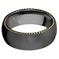 8mm wide Domed Black Titanium Ring with Satin Finish / Two 1mm Sidebraid 14k Yellow Gold Inlay with Polish Finish