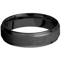 6mm wide Flat Grooved Edges Black Titanium Ring with Stipple Finish