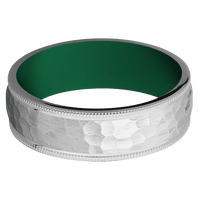 7mm wide Domed Milgrain Edges Titanium Ring with Hammer Finish / Green Cerakote Sleeve