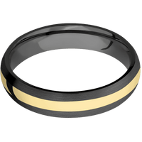 5mm wide Domed Black Titanium Ring with Satin Finish / One 2mm Centered 14k Yellow Gold Inlay with Polish Finish