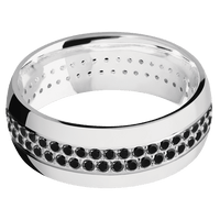 8mm wide Domed 10k White Gold Ring with Polish Finish / 2 Row Eternity Round .015 carat Black Diamond Bead Channel-Set Gemstones