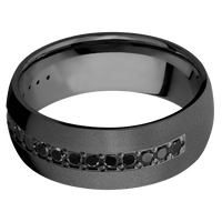 8mm wide Domed Black Titanium Ring with Bead Blast Finish / Half Eternity Round .03 carat Black Diamond Bead-Set Gemstones