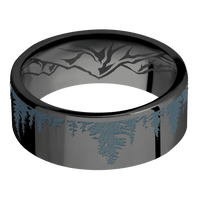 8mm wide Flat Black Zirconium Ring with Polish Finish / Trees Design and Northern Lights Cerakote Accents / Mountain 2 Interior Pattern