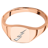 Cushion 18k Rose Gold Signet Ring / Polish Ring Finish and Polish Signet Finish / Air Force Secondary Logo Dark Design with Academy White Cerakote / Size 5.75