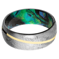 8mm wide Domed Meteorite Ring / One 1mm Angled 18k Yellow Gold Inlay with Polish Finish / Abalone Sleeve