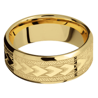8mm wide Beveled 22k Yellow Gold Ring with Polish Finish / Maori Design and Gun Metal Grey Cerakote Accents / Ebony Sleeve