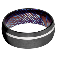 8mm wide Domed Black Titanium Ring with Satin Finish / One 1mm Off Center Platinum Inlay with Polish Finish / Kuro-Ti Sleeve