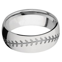 8mm wide Domed Titanium Ring with Polish Finish / Baseball Design and Crushed Silver Cerakote Accents