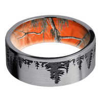 8mm wide Flat Tantalum Ring with Satin Finish / Trees Design / RealTree APC Orange Camo Sleeve