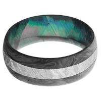 8mm wide Domed Forged Carbon Fiber Ring / One 3mm Centered Meteorite Inlay and Highland Green Cerakote Accents / Black Mother of Pearl Sleeve