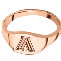 Cushion 18k Rose Gold Signet Ring / Polish Ring Finish and Polish Signet Finish / Villanova Block V Design / Size 5.75