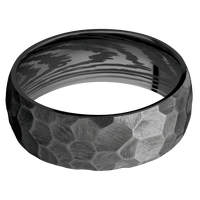 8mm wide Domed Black Titanium Ring with Rock Finish / None Interior Pattern