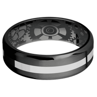 7mm wide Beveled Black Titanium Ring with Machine Finish / One 2mm Centered Palladium Silver Inlay with Polish Finish / None Interior Pattern