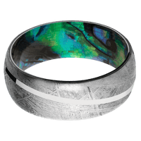 8mm wide Domed Meteorite Ring / One 1mm Angled Platinum Inlay with Polish Finish / Abalone Sleeve