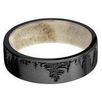 7mm wide Flat Black Titanium Ring with Angle Satin Finish / Trees Design / Antler Sleeve