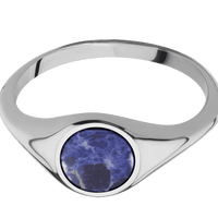 Circle Titanium Signet Ring / Polish Ring Finish and Polish Signet Finish / Sodalite Inlay with Semi-Precious Polish Finish / Size 8.25