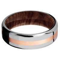 7mm wide Beveled Titanium Ring with Polish Finish / One 2mm Centered 14k Rose Gold Inlay with Satin Finish / Sequoia Sleeve