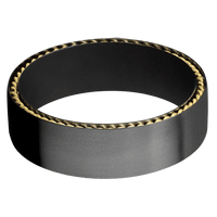 7mm wide Flat Black Titanium Ring with Bead Blast Finish / Two 1mm Sidebraid 14k Yellow Gold Inlay with Polish Finish / Black Cerakote Sleeve