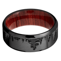 8mm wide Beveled Black Titanium Ring with Angle Satin Finish / Trees Design / Red Heart Sleeve