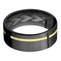 8mm wide Flat Black Titanium Ring with Satin Finish / One 1mm Off Center 14k Yellow Gold Inlay with Polish Finish / Maori Interior Pattern