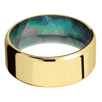 9mm wide Beveled 10k Yellow Gold Ring with Polish Finish / Black Mother of Pearl Sleeve