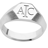 Small Hexagon signet ring (11.5x10) in Cobalt Chrome, with a Wide style band and a Book Antiqua 3 engraving.