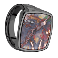 Extra Large Cushion signet ring (22x22mm) in Zirconium, with a Thin style band, a Chrysocopper inlay.