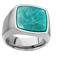 Large Cushion signet ring (18x18mm) in Titanium, with a Wide style band, an Amazonite inlay.
