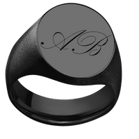 Large Oval signet ring (20x16mm) in Zirconium, with a Wide style band and a Kunstler Script 2 engraving.