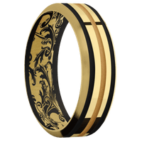 14K Yellow Gold + Polish , Satin Finish + Black