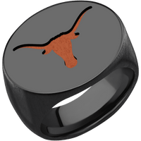 Extra Large Horizontal Oval signet ring (24x20mm) in Zirconium, with a Wide style band and a Texas Longhorn engraving.