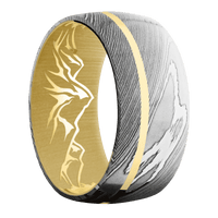 Damascus + Polish Finish + 18K Yellow Gold