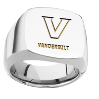 Large Cushion signet ring (18x18mm) in Cobalt Chrome, with a Wide style band and a Vanderbilt Stacked Athletic V Vanderbilt Lock Up engraving.