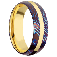 Titanium Damascus + Polish Finish + 18K Yellow Gold